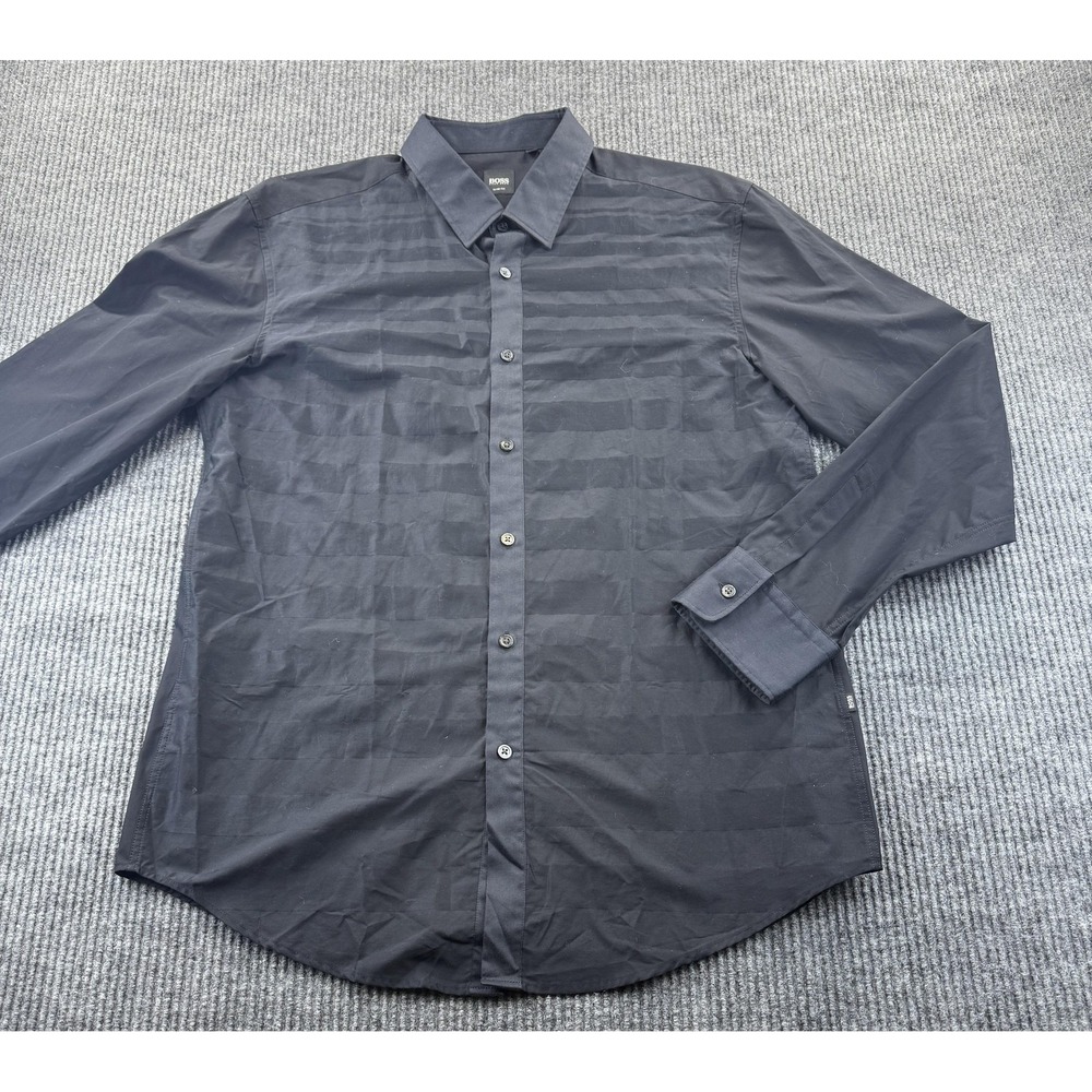 BOSS Hugo Boss Dress Shirt Mens XL Black Slim Fit Long Sleeve Button Front